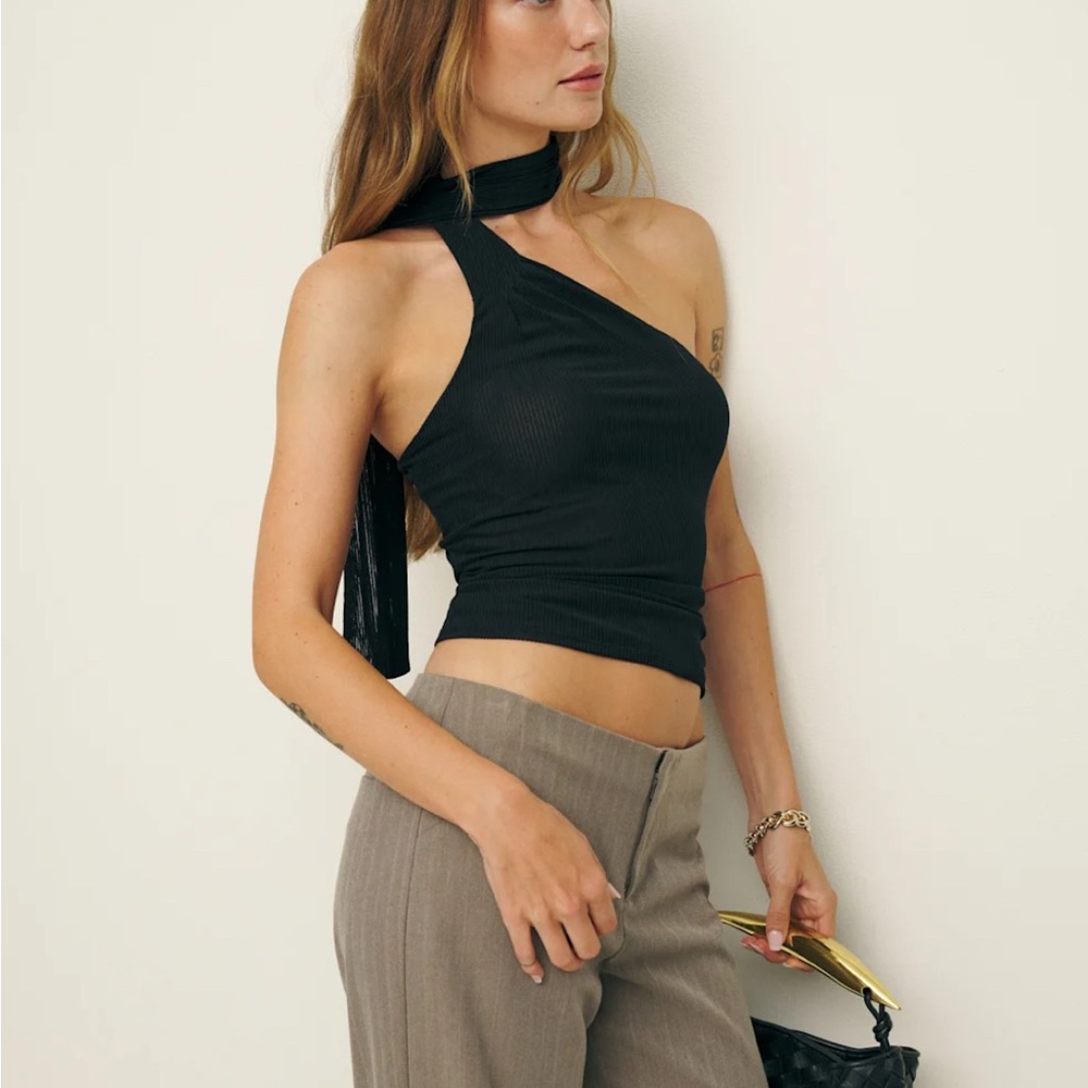 Reformation Black One-Shoulder Tank Top
